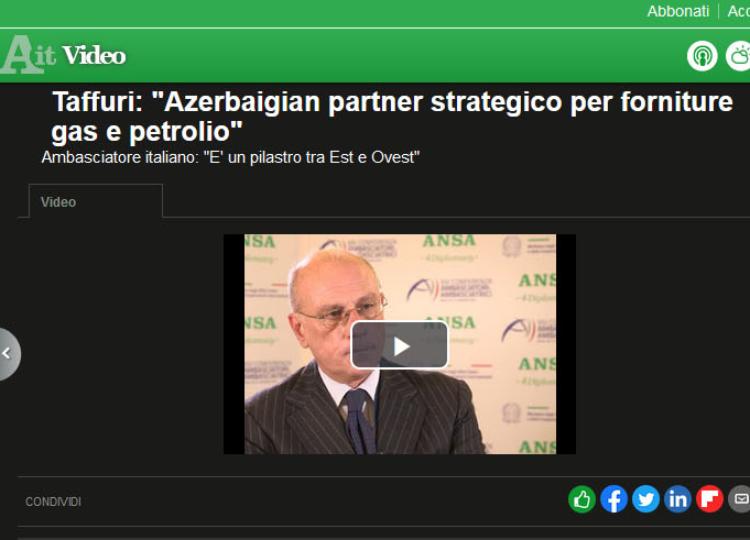 İtaliya səfiri ANSA xəbər agentliyinə: "Azərbaycan İtaliya üçün əsl strateji tərəfdaşa çevrilib" 