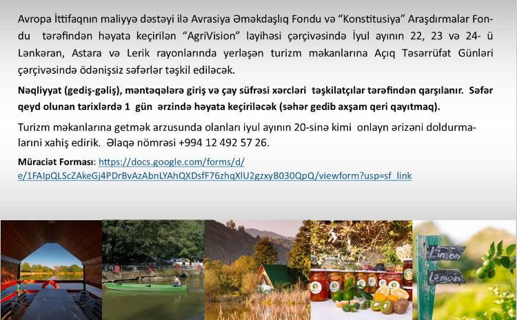 Cənub bölgəsi aqroturizm məkanlarına ödənişsiz səfər 