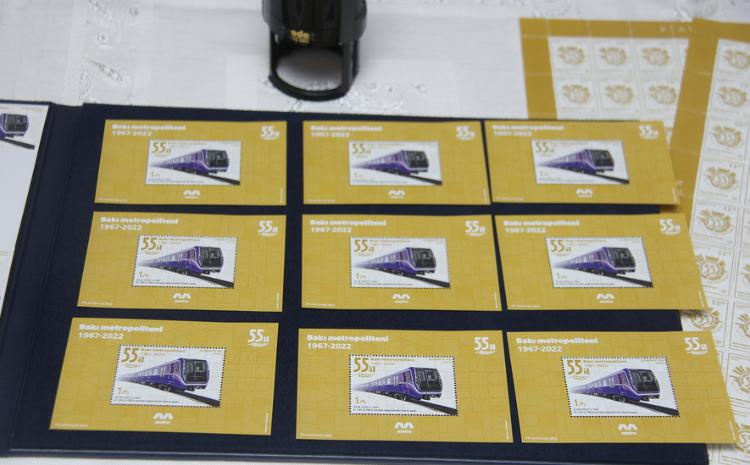 Bakı metropoliteninin 55 illiyi münasibətilə yubiley poçt markaları buraxılıb 