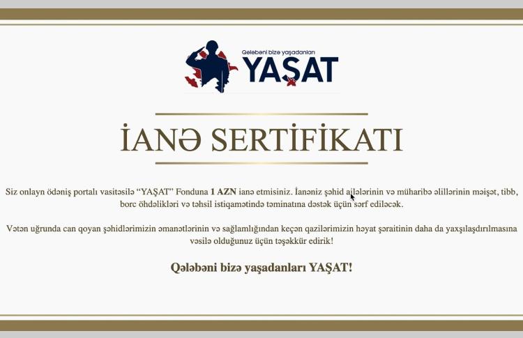 "YAŞAT" Fondu təşəkkürü simvolizə edən sertifikat təqdim edir - VİDEO