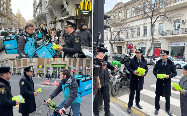 Baş DYP İdarəsi tərəfindən moped və velosiped sürücülərinə işıqqaytarıcı jiletlər paylanılıb 