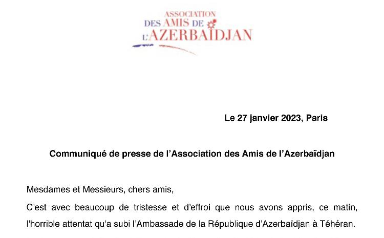 Azərbaycanın Dostları Assosiasiyası Azərbaycan Respublikasının İran İslam Respublikasındakı səfirliyinə hücumu hiddətlə pisləyir 