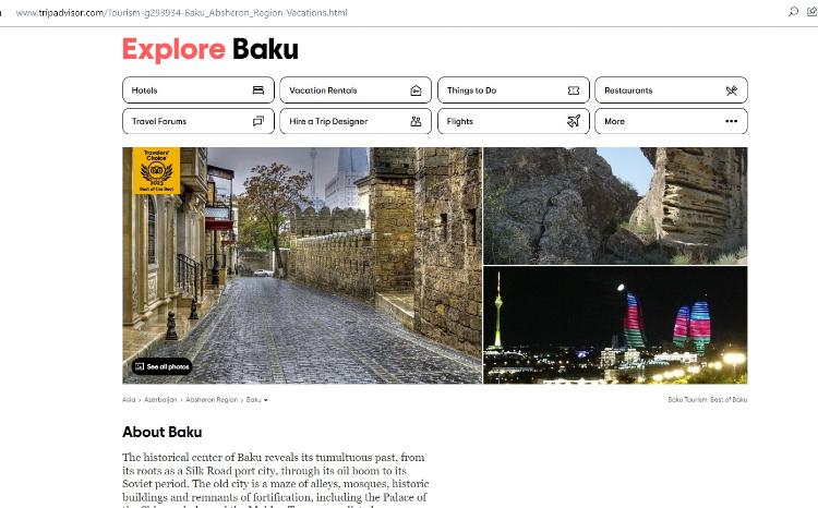 "Tripadvisor" Bakını dünyanın trend məkanları siyahısına əlavə etdi 