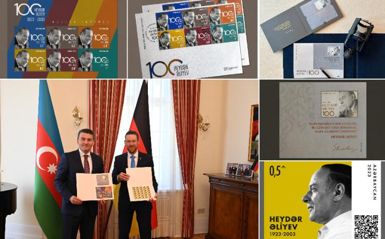 Almaniyada Ümummilli Lider Heydər Əliyevin 100 illiyi münasibətilə poçt markaları dərc olunub 