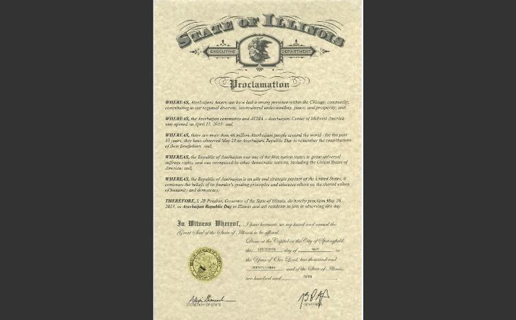 Губернатор штата Иллинойс призвал американцев к празднованию Дня независимости Азербайджана 