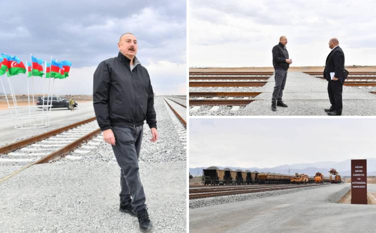 İlham Əliyev Bərdə-Ağdam dəmir yolu xəttinin tikintisi ilə tanış olub 