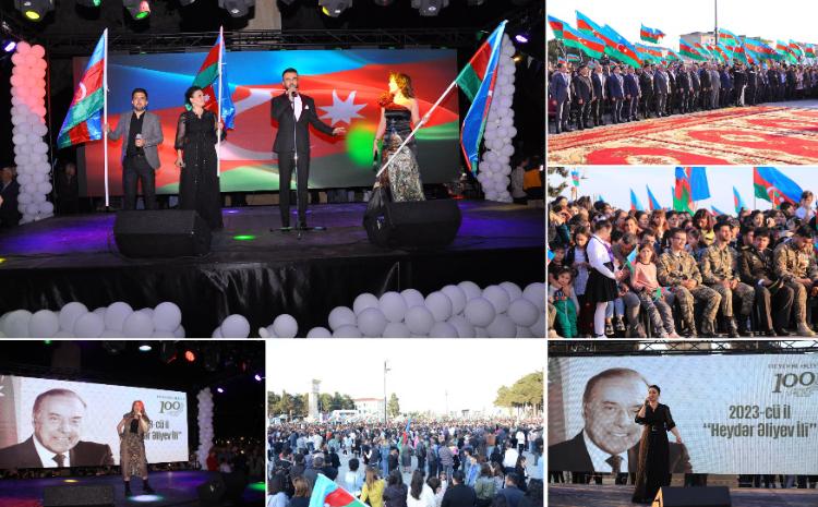 Neftçalada Ulu Öndərin 100 illik yubileyi ilə əlaqədar möhtəşəm konsert təşkil olunub 