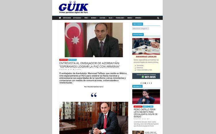 Peru mətbuatında Ermənistanla Azərbaycan arasındakı son vəziyyətdən bəhs edilib 