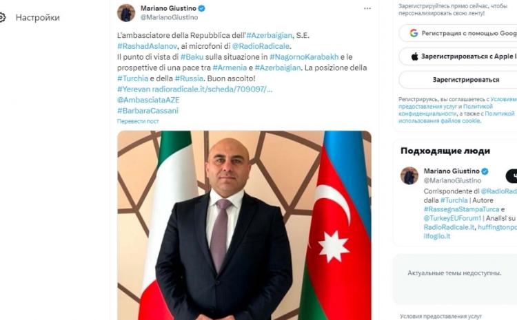 Azərbaycan səfiri İtaliyanın "Radicale" radiosunda Qarabağ həqiqətlərindən danışıb 