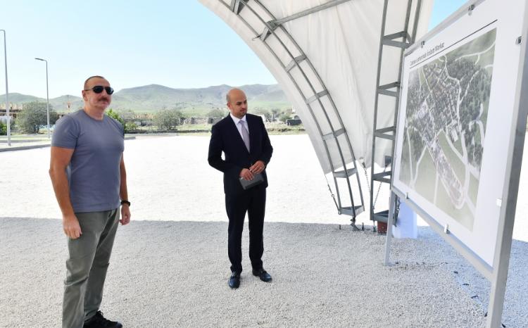 Azərbaycan Prezidenti İlham Əliyev Cəbrayıl rayonuna səfər edib Cəbrayıl şəhərində inzibati binanın təməli qoyulub 
