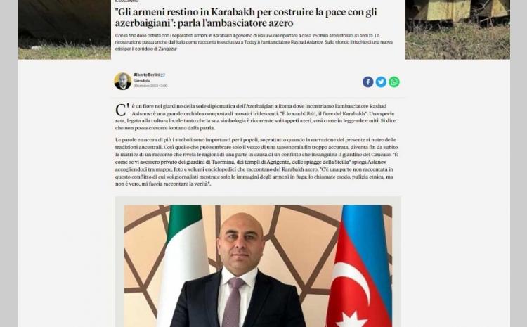 İtaliya xəbər portalı Qarabağda baş verən son hadisələrdən yazıb 