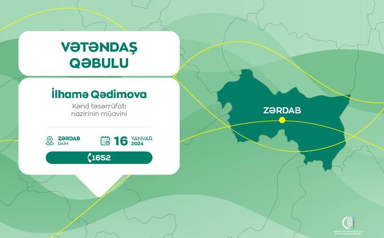 Kənd təsərrüfatı nazirinin müavini İlhamə Qədimova Zərdabda vətəndaşları qəbul edəcək 