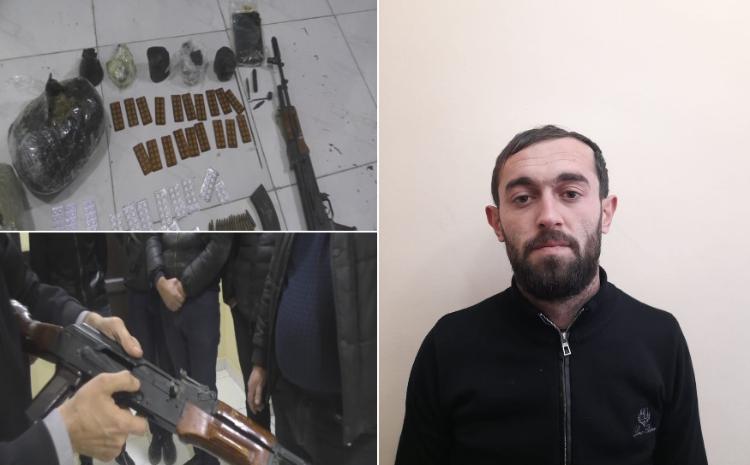 Göyçayda silahlı narkotacir saxlanılıb, ondan külli miqdarda narkotik və avtomat aşkarlanıb 