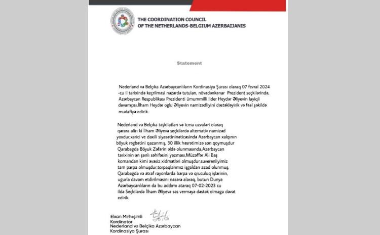 Niderland və Belçika azərbaycanlıları İlham Əliyevin namizədliyini dəstəkləyir 