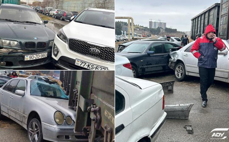 Dəmir yolu ərazisində sürücü məsuliyyətsizliyi zəncirvari qəzaya səbəb oldu 