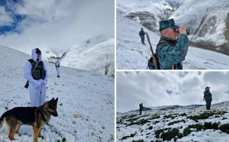 Sərhədçilər qarlı havada xidməti vəzifələrini şərəflə yerinə yetirirlər - VİDEO