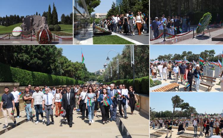 Diaspor Gənclərinin V Yay Düşərgəsinin iştirakçıları Fəxri xiyabanı və Şəhidlər xiyabanını ziyarət edib 