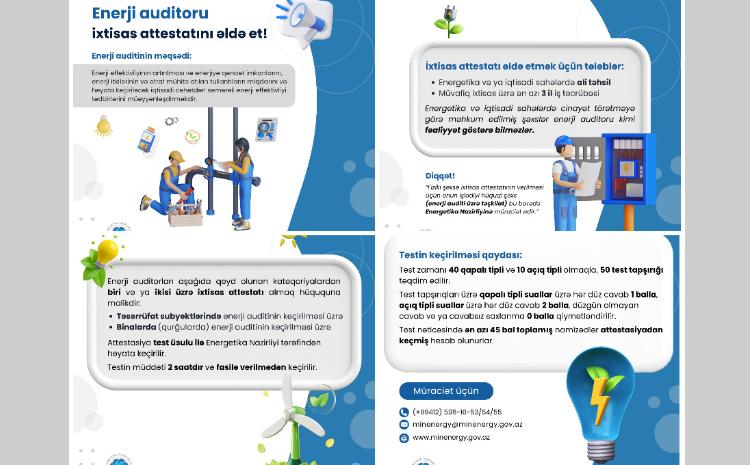 Energetika Nazirliyi enerji auditoru ixtisas attestatını əldə etmək istəyənlərə çağırış edir 