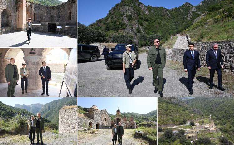 Президент Ильхам Алиев и первая леди Мехрибан Алиева посетили Монастырский комплекс Худавенг в Кяльбаджаре 