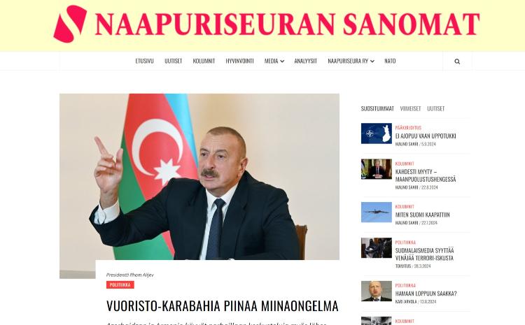 Finlandiyada Azərbaycanla Ermənistanın münasibətlərindən bəhs edən məqalə dərc olunub 
