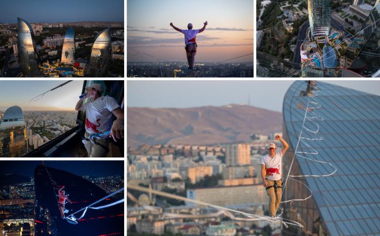 Dünya rekordçusu Alov Qüllələrini fəth etdi: Bakıdakı tarixi sleklayn hadisəsi 