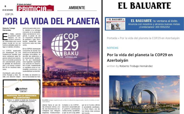 Kolumbiya mətbuatında ölkəmizin COP29-a ev sahibliyindən bəhs edilib 