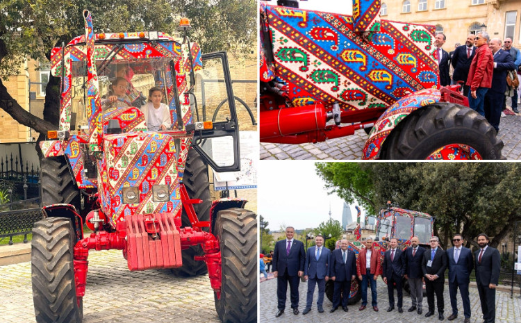 Gəncənin xüsusi bəzədilən traktoru sərgidə maraqla qarşılandı 