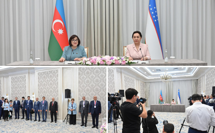 Speaker of Milli Majlis Sahiba Gafarova, Speaker of Senate of Oliy Majilis of Uzbekistan Tanzila Narbayeva Make a Press Statement 