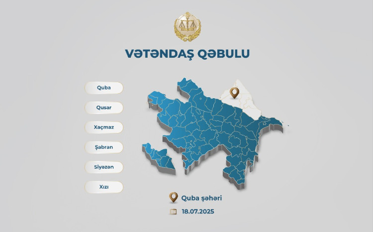 Ədliyyə naziri Quba şəhərində vətəndaşları qəbul edəcək 