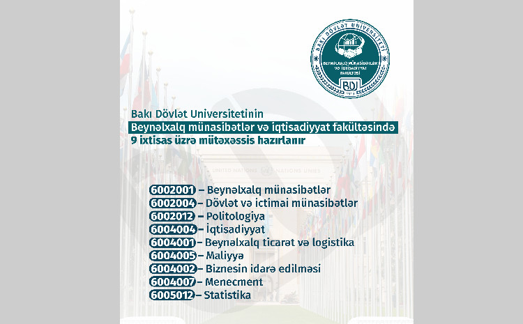 BDU-nun Beynəlxalq münasibətlər və iqtisadiyyat fakültəsində 9 ixtisas üzrə mütəxəssislər hazırlanır 