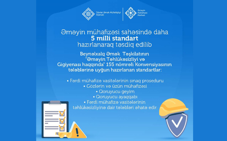 Əməyin mühafizəsi sahəsində daha 5 yeni milli standart hazırlanaraq təsdiq edilib 