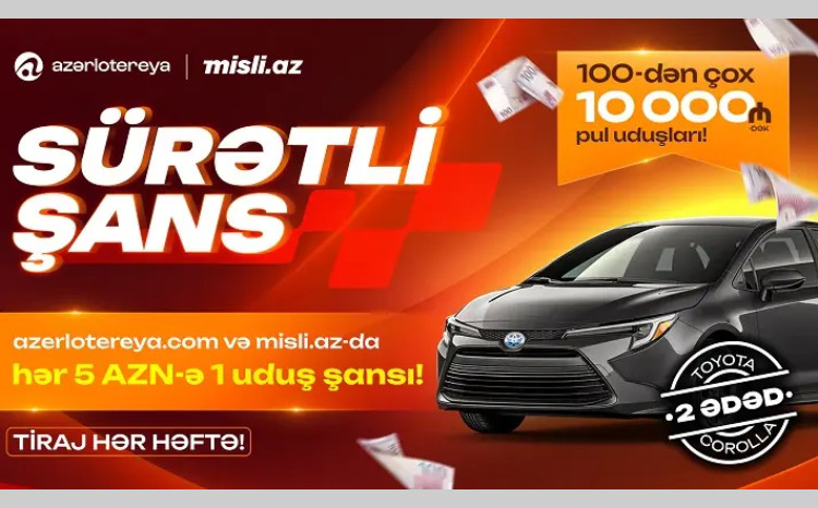 “Sürətli Şans” başladı: “Azərlotereya” ilə “Toyota Corolla” və pul mükafatları qazan! 