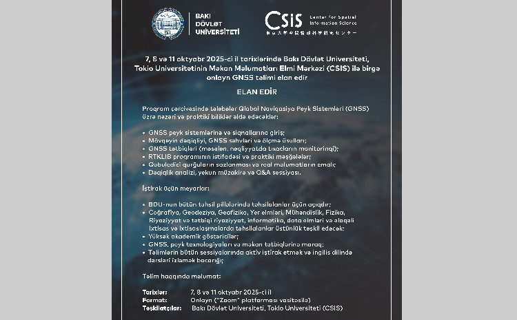 BDU tələbələrinin nəzərinə: Onlayn GNSS təlimi 