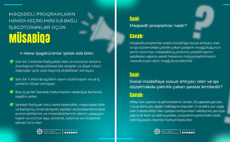 Məqsədli proqramların həyata keçirilməsi ilə bağlı işəgötürənlər üçün müsabiqə elan edilir 