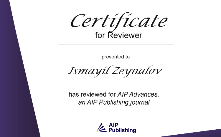 AIP Advances jurnali tərəfindən rəyçi alimə təşəkkür edilib 