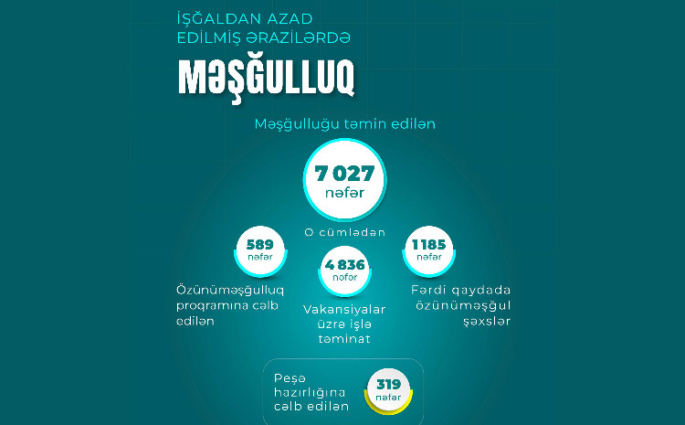 İşğaldan azad olunan ərazilərə köçürülən sakinlərdən 7027 şəxsin məşğulluğu təmin edilib 