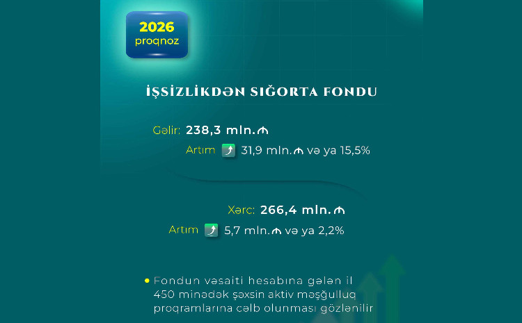 İşsizlikdən sığorta fondunun xərcləri gələn il 5,7 milyon manat artaraq 266,4 milyon manata çatacaq 