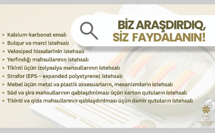 Sahibkarlar üçün daha 9 istiqamət üzrə daxili bazar araşdırması aparılıb 