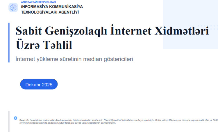 İKTA internet provayderlərinin dekabr üzrə internet sürət göstəricilərini dərc edir 