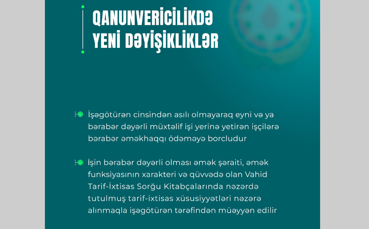 Yeni qanun əməkhaqqı sahəsində gender bərabərliyinin daha dolğun təminatına xidmət edir 
