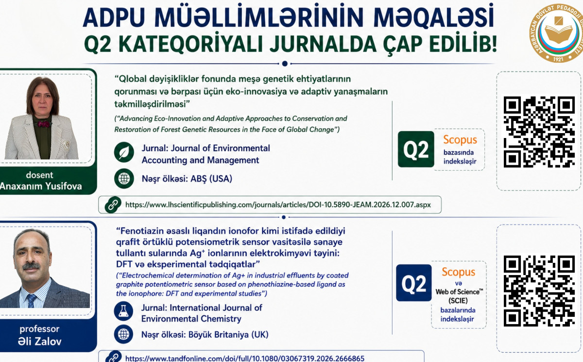 ADPU müəllimlərinin məqalələri Q2 kateqoriyalı jurnallarda çap edilib 
