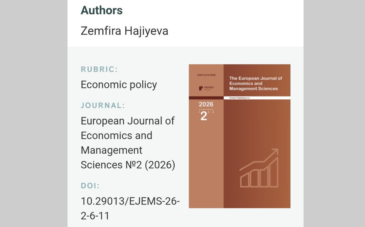 Azərbaycanın Qarabağa qayıdış layihəsinin elmi təsviri “ERIH PLUS” bazasına daxil olan “European Journal of Economics and Management Sciences”də 