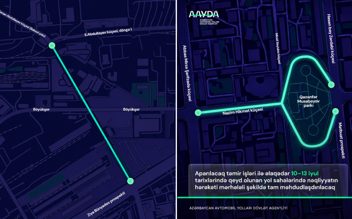 Bakıda üç yol sahəsində hərəkət məhdudlaşdırılır - Sürücülərə xəbərdarlıq