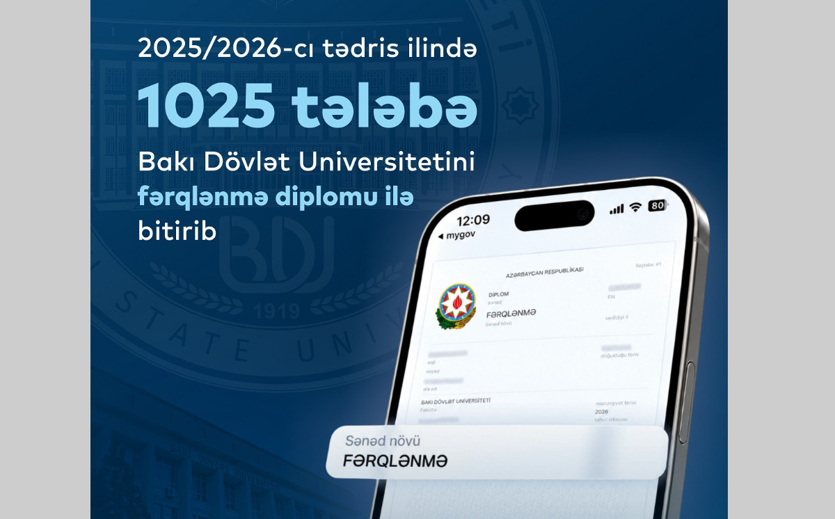 2025/2026-cı tədris ilində 1025 tələbə BDU-nu  fərqlənmə diplomu ilə bitirib 
